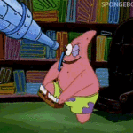 patrick putting on spongebob pants