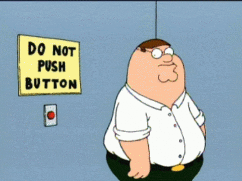 Family Guy gif of peter pushing the button he was supposed to