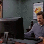 ron swanson computer throw out parks and rec