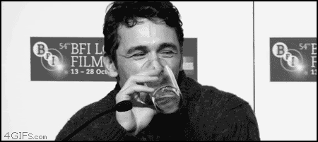 James-Franco-Drinking-Water-laughing-to-