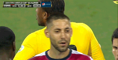 Clint Dempsey Makes Face at Jamaican Player