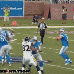 Matthew Stafford Throws Ball to Himself