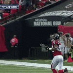 Harry Douglas Catches Ball off Raiders Defender head