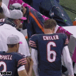 Jay Cutler Gets Up as Mike Tice Sits Down