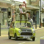 Mr Bean Driving on Top of his car