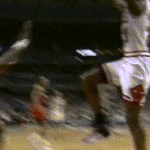 Chicago Bulls Michael Jordan Dunks on Atlanta Hawks Dikembe Mutombo