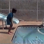 Cat Knocks Kid Into Pool