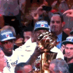 LeBron James Hugging Championship Trophy