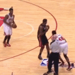 Nazr Mohammed Pushes LeBron James to Ground