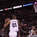 LeBron James Blocks Tim Duncan