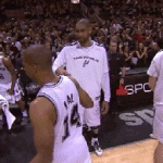 Tim Duncan Rubs Gary Neals Head Gm 3 2013 NBA Finals
