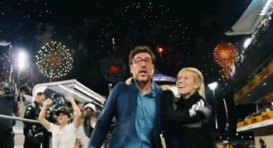 Ruben Cervantes Shocked Reaction After Win as Fireworks go off in background - Javier Bardem in F1