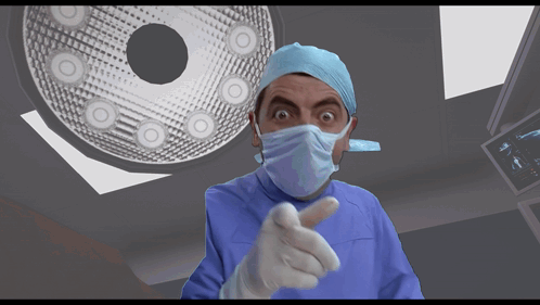 Mr. Bean Dressed as a Surgeon Pointing at You - Rowan Atkinson